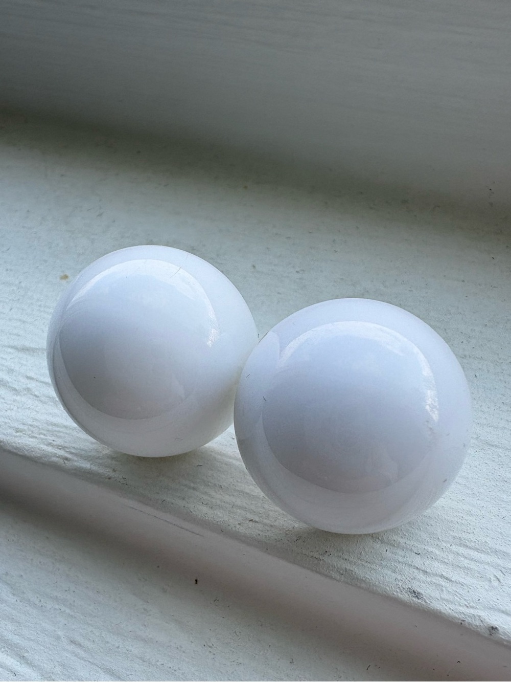 Classic White Round Button Earrings